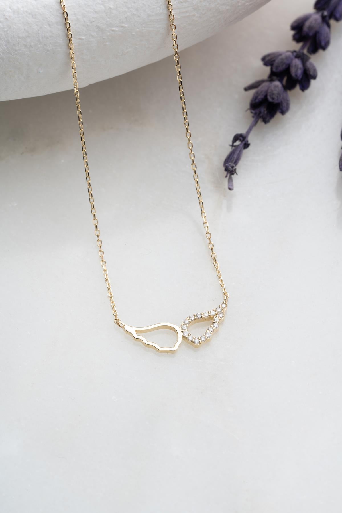 14 Ayar Altın 0.10 Ct Pırlantalı Melek Kanadı Model Kolye