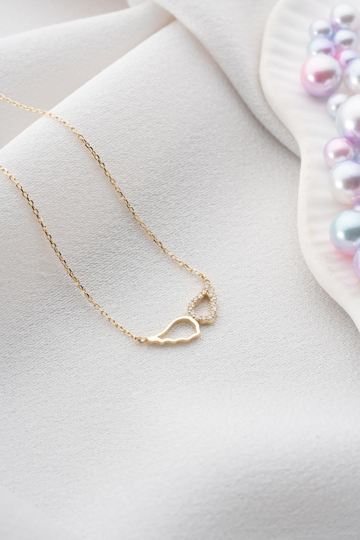 14 Ayar Altın 0.10 Ct Pırlantalı Melek Kanadı Model Kolye