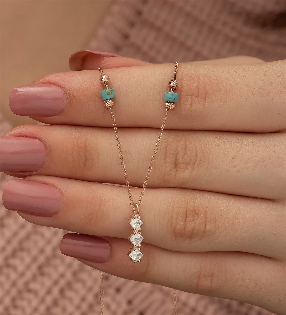 925 Ayar 3 Taş Tasarım Kadın Gümüş Kolye