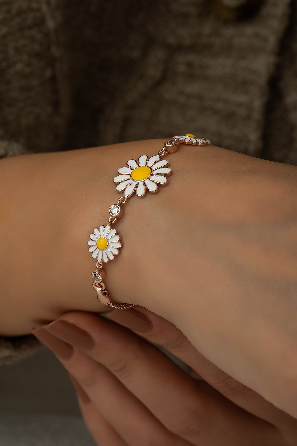 925 Ayar 3'Lü Papatya Bileklik Kadın Gümüş Bileklik 