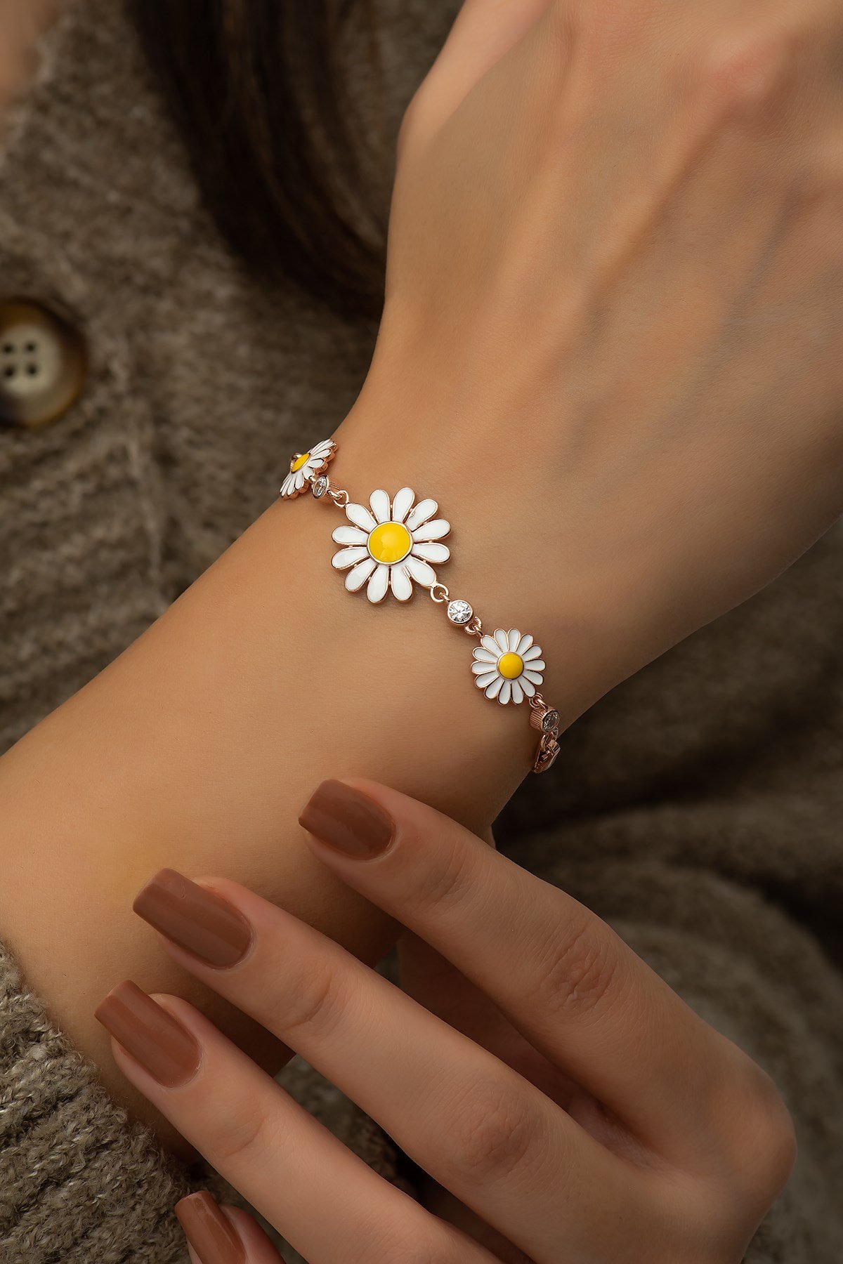 925 Ayar 3'Lü Papatya Bileklik Kadın Gümüş Bileklik 