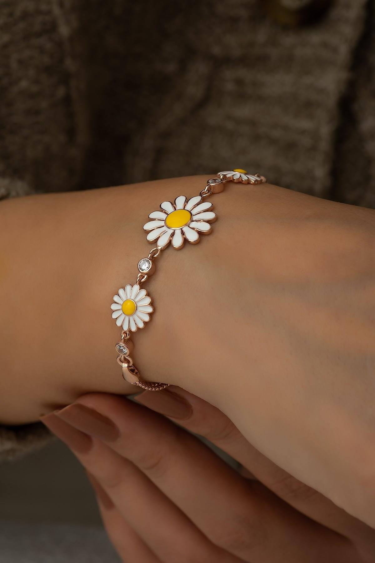 925 Ayar 3'Lü Papatya Bileklik Kadın Gümüş Bileklik 