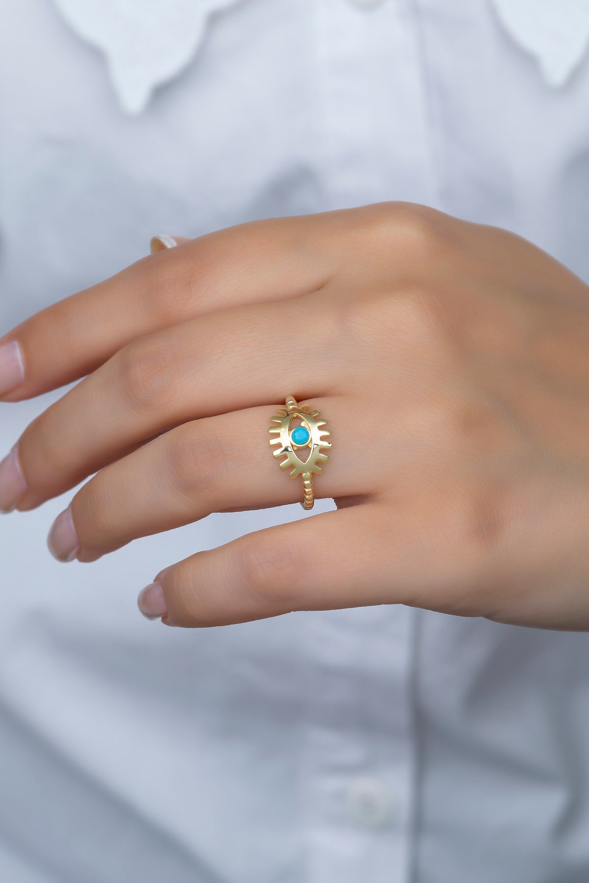 925 Ayar Ayarlanabilir Opal Taşlı Göz Gümüş Yüzük