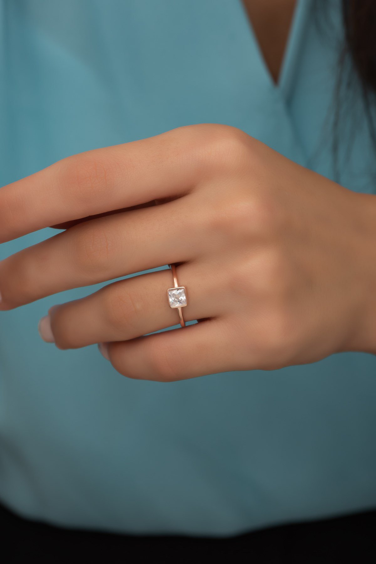 925 Ayar Ayarlanabilir Zirkon Kare Tektaş Gümüş Yüzük