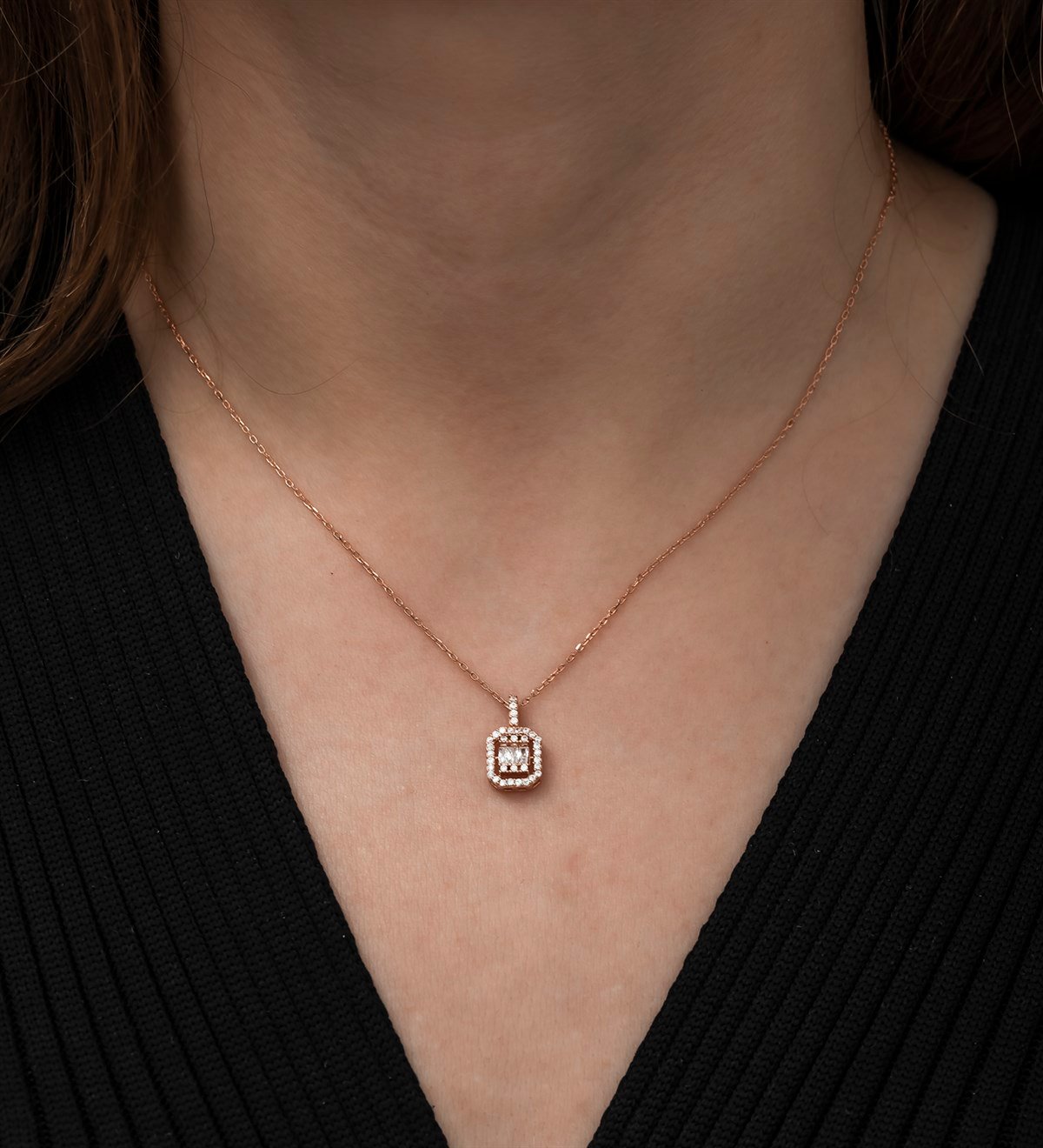 925 Ayar Baget Taşlı Tektaş  Kolye Kadın Gümüş Kolye