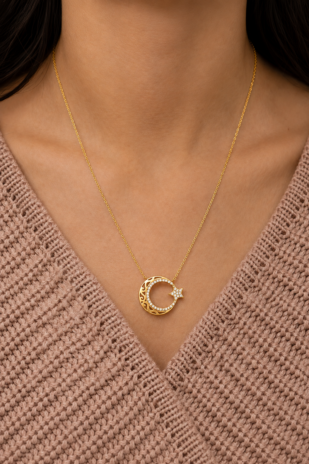 925 Ayar Gold Ayyıldız Gümüş Kolye