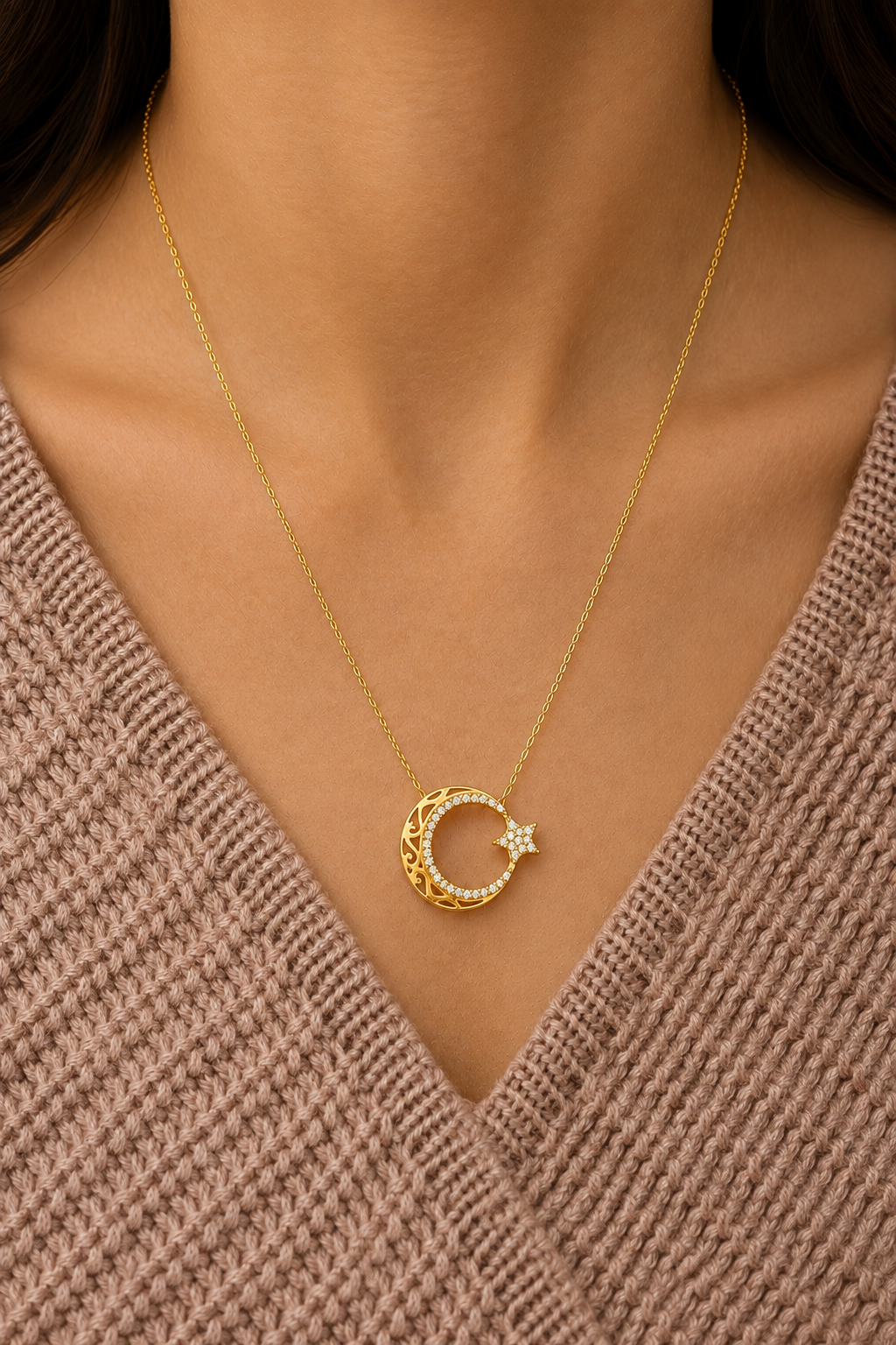 925 Ayar Gold Ayyıldız Gümüş Kolye