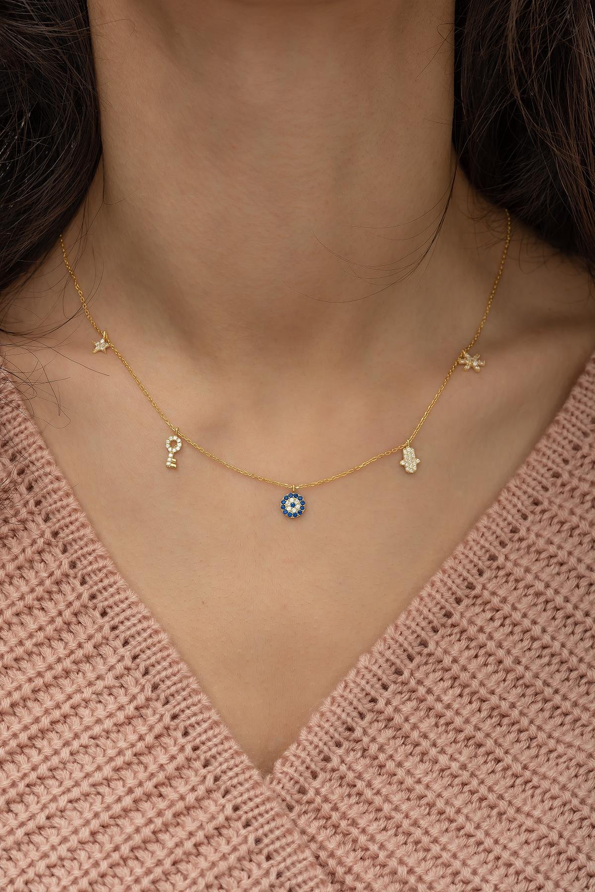 925 Ayar Gold Şans Kolyesi Kadın Gümüş Kolye