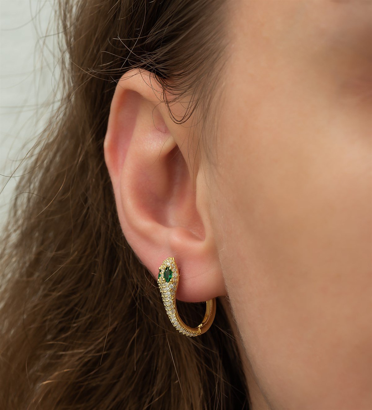 925 Ayar Gold Yılan Tasarım Küpe Kadın Gümüş Küpe