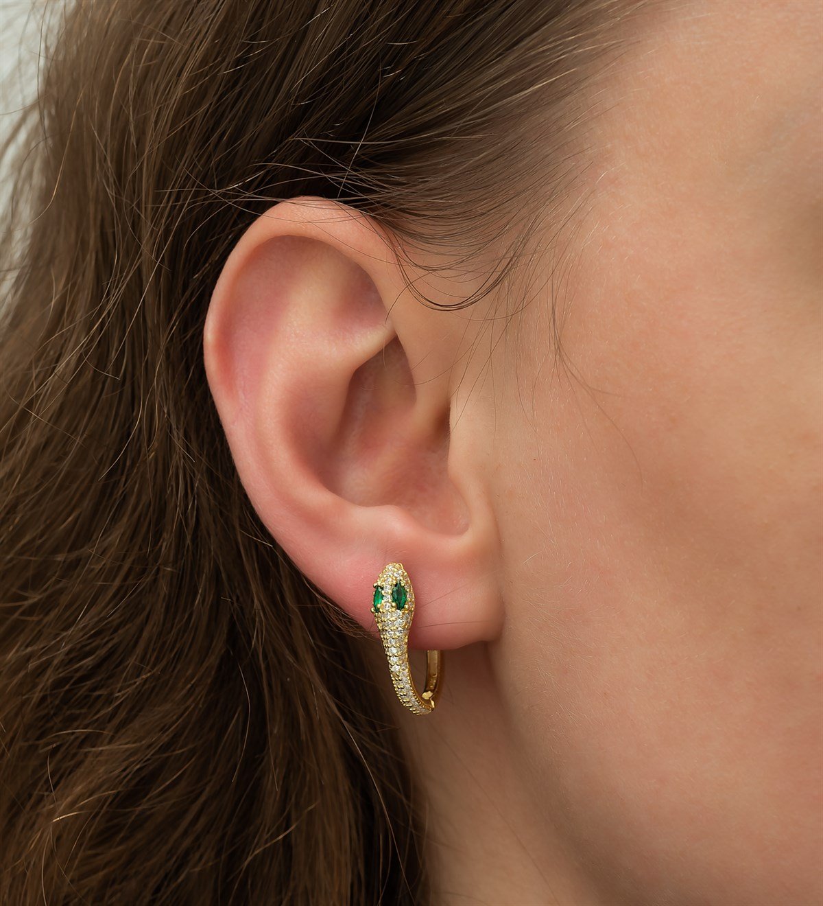 925 Ayar Gold Yılan Tasarım Küpe Kadın Gümüş Küpe