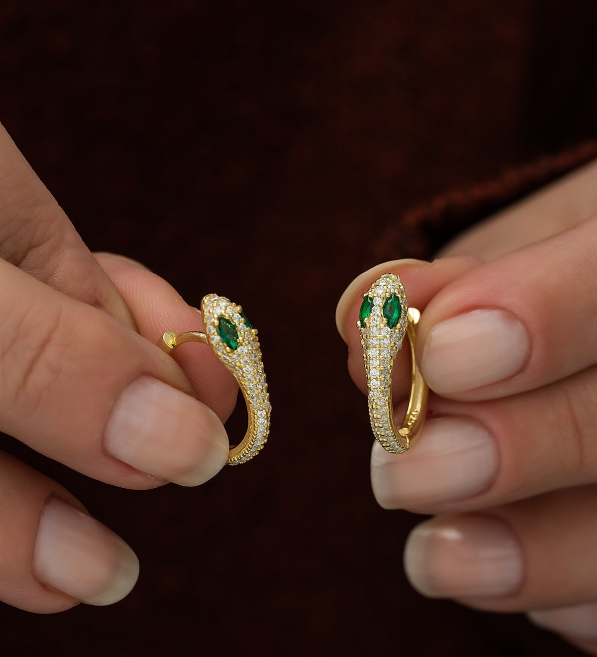 925 Ayar Gold Yılan Tasarım Küpe Kadın Gümüş Küpe