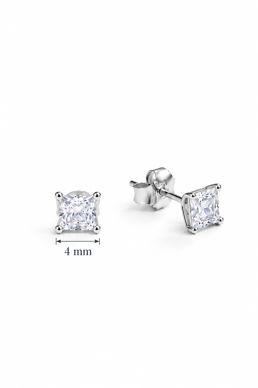 925 Ayar Gümüş 4 mm Kare Star Kesim Minimal Tektaş Küpe