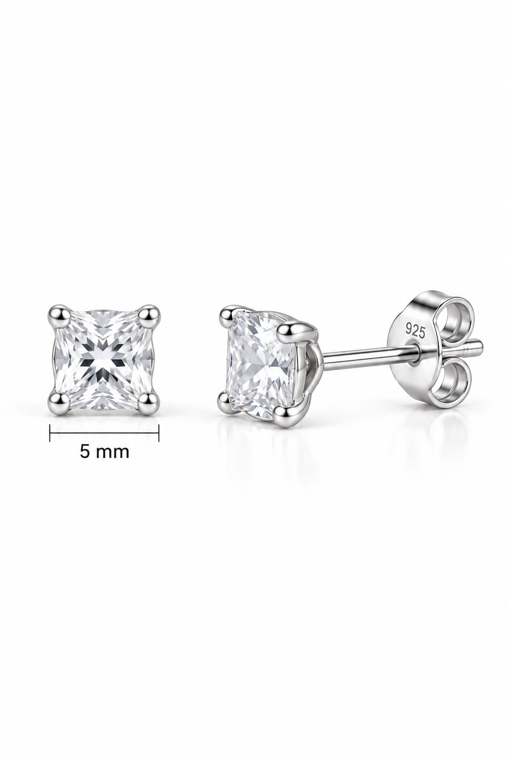925 Ayar Gümüş 5 mm Kare Star Kesim Minimal Tektaş Küpe