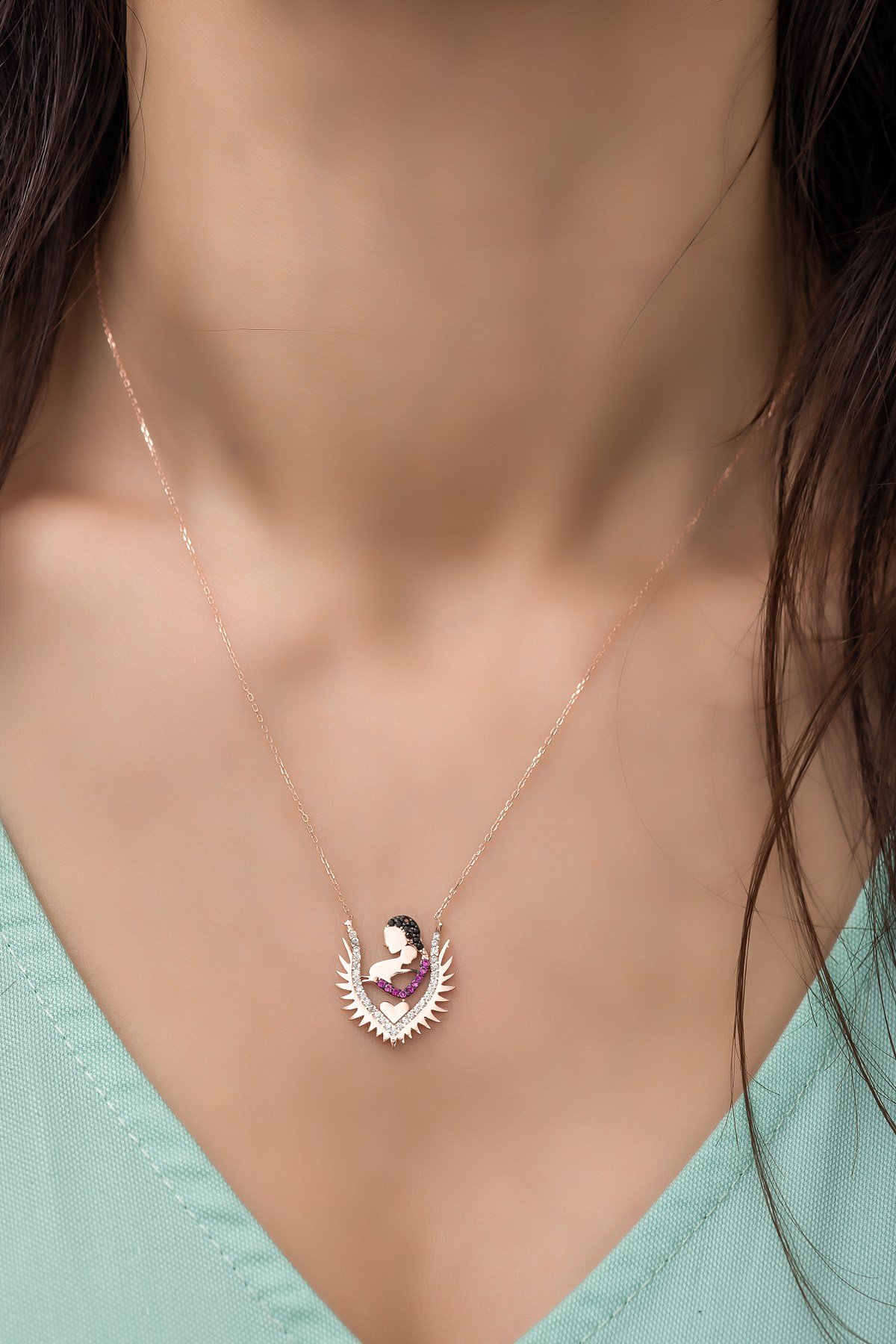 925 Ayar Gümüş Anne Ve Bebek Model Kolye