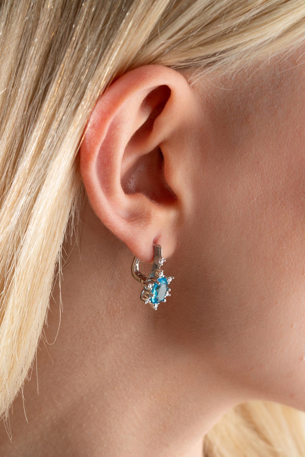 925 Ayar Gümüş Aquamarin Oval Taşlı Küpe Ve Kolye Set