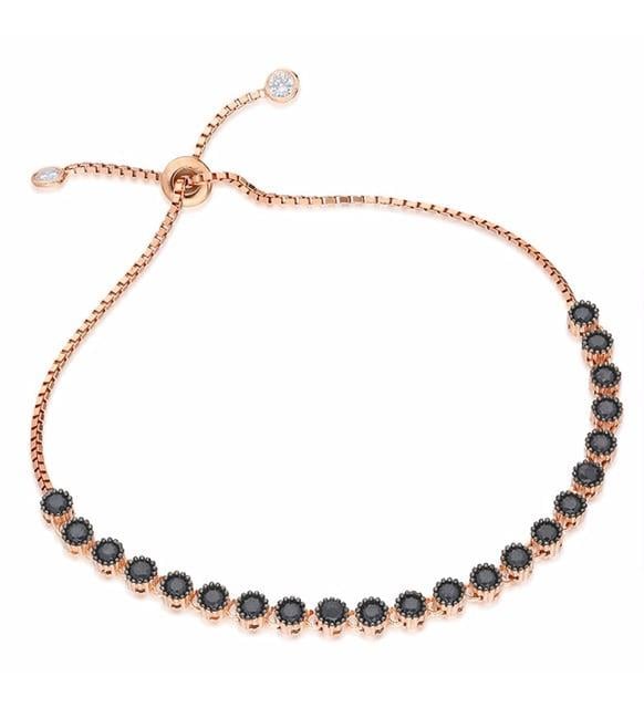 925 Ayar Gümüş Asansörlü Sıralı Siyah Zirkon Taşlı Bileklik 