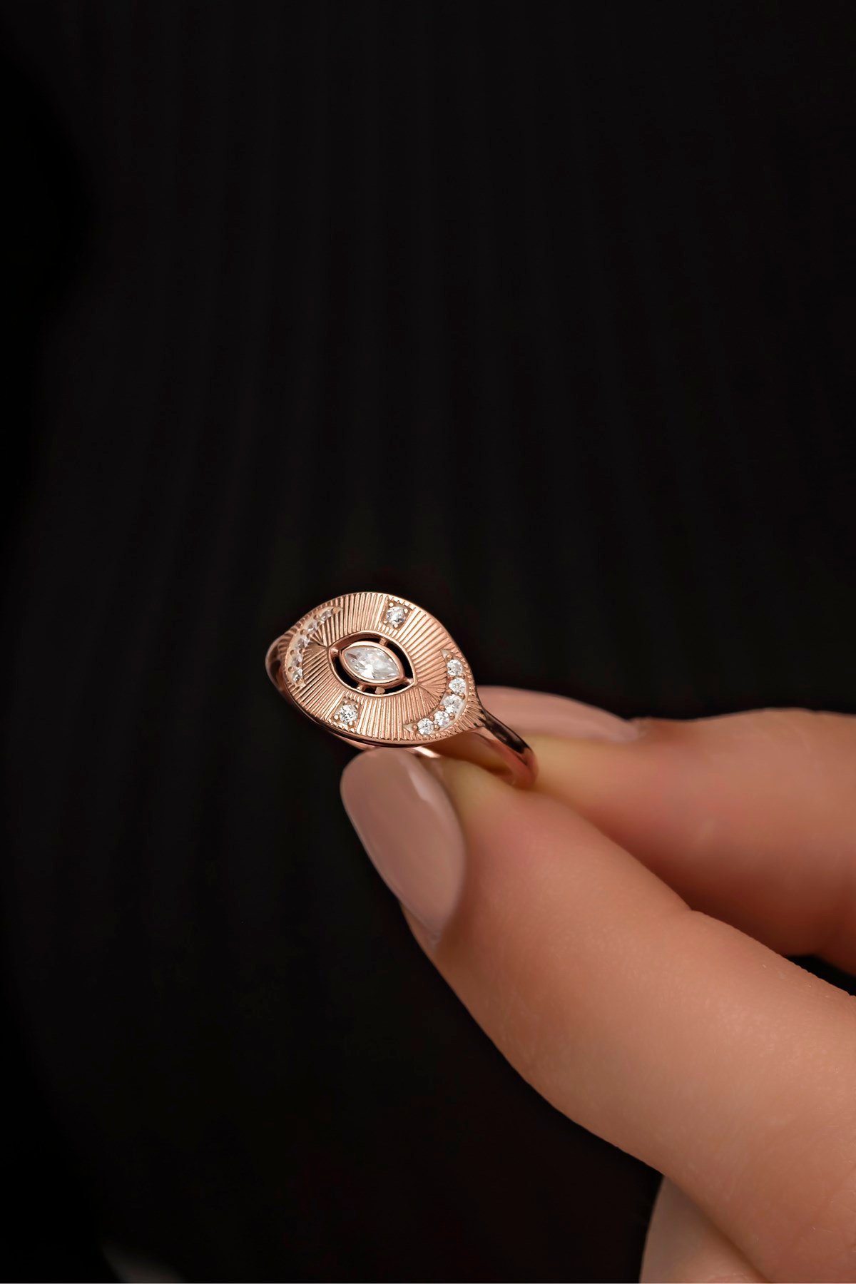 925 Ayar Gümüş Ayarlanabilir Zirkon Taşlı Rose Tasarım Yüzük