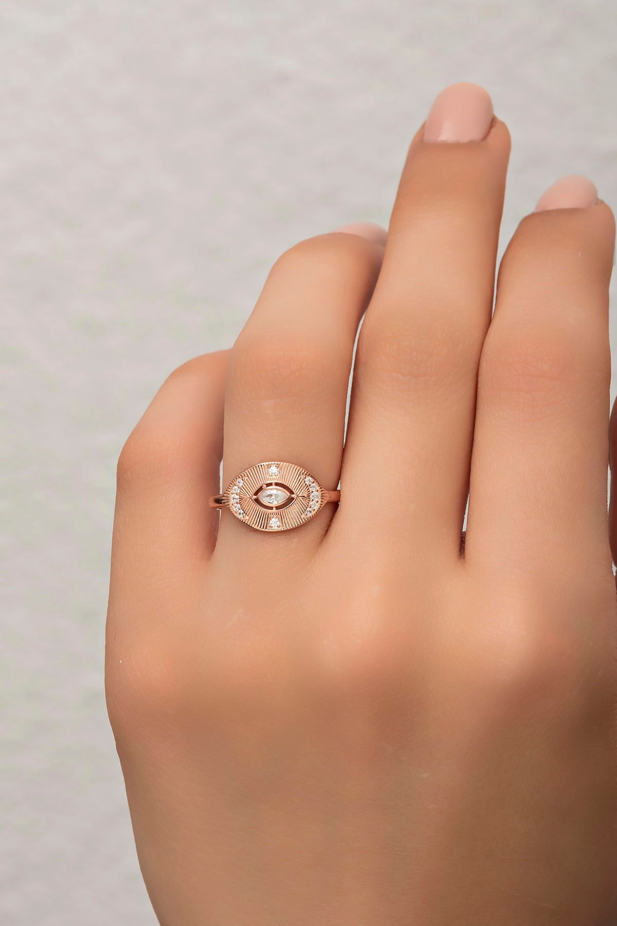 925 Ayar Gümüş Ayarlanabilir Zirkon Taşlı Rose Tasarım Yüzük