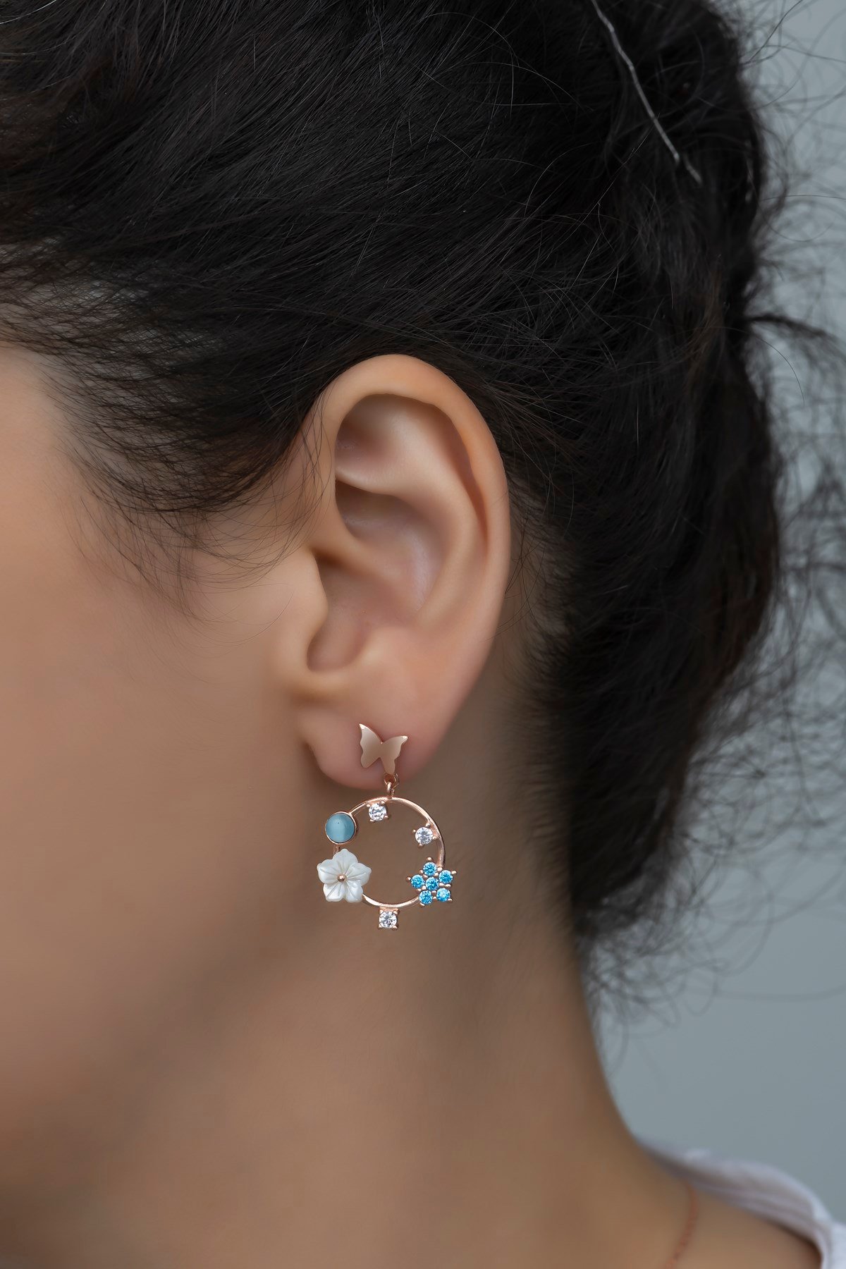 925 Ayar Gümüş Bahar Çiçekleri Manolya Çiçeği Küpe