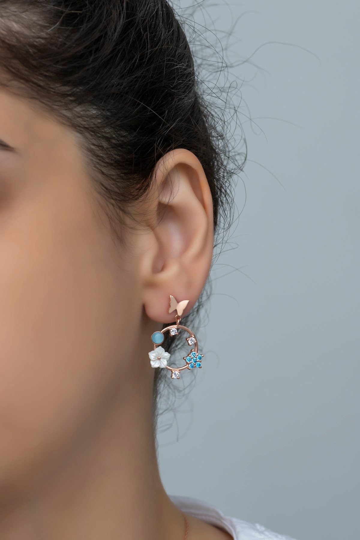 925 Ayar Gümüş Bahar Çiçekleri Manolya Çiçeği Küpe