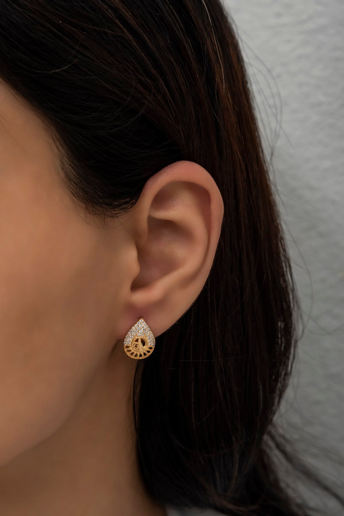 925 Ayar Gümüş Damla Model Tuğralı Küpe