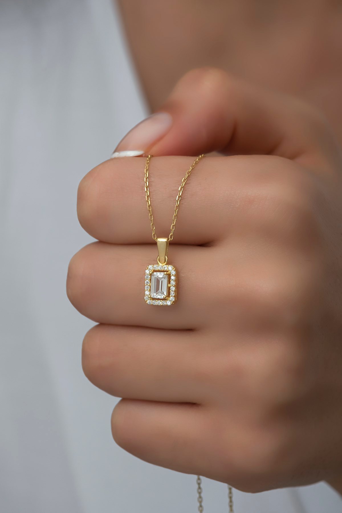 925 Ayar Gümüş Gold Baget Tektaş Kolye