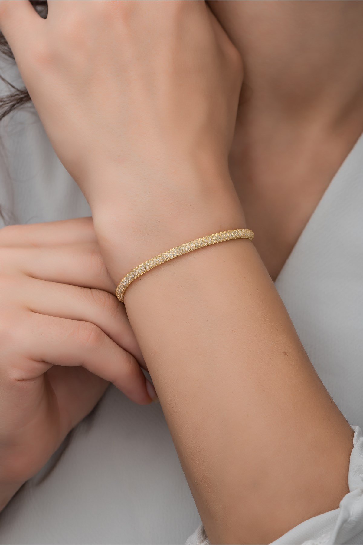 925 Ayar Gümüş Gold Hasır Model Bileklik