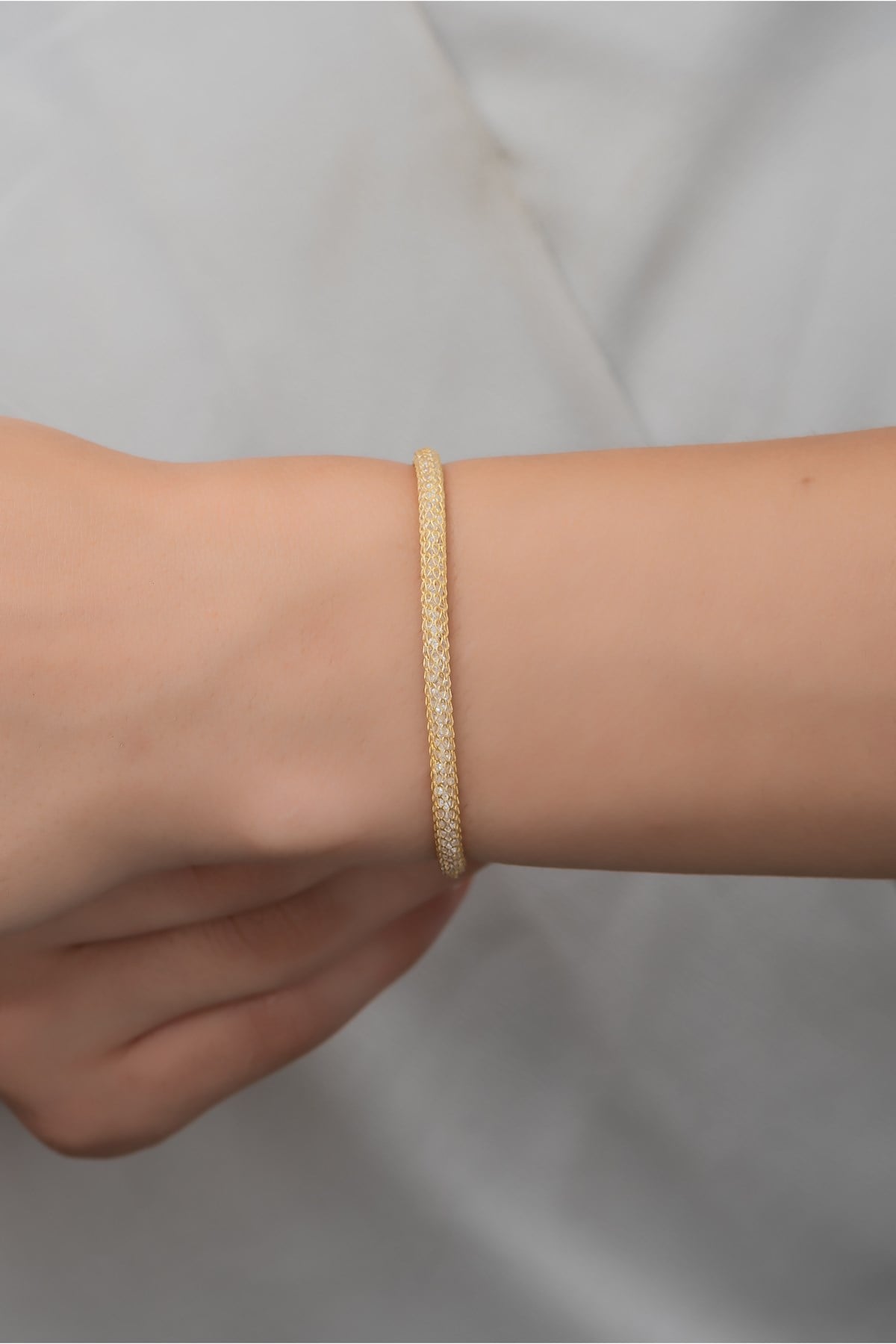 925 Ayar Gümüş Gold Hasır Model Bileklik