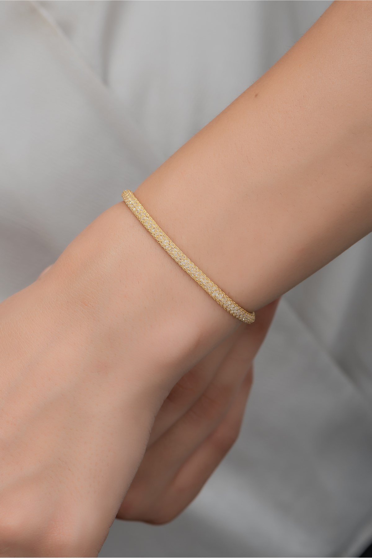 925 Ayar Gümüş Gold Hasır Model Bileklik