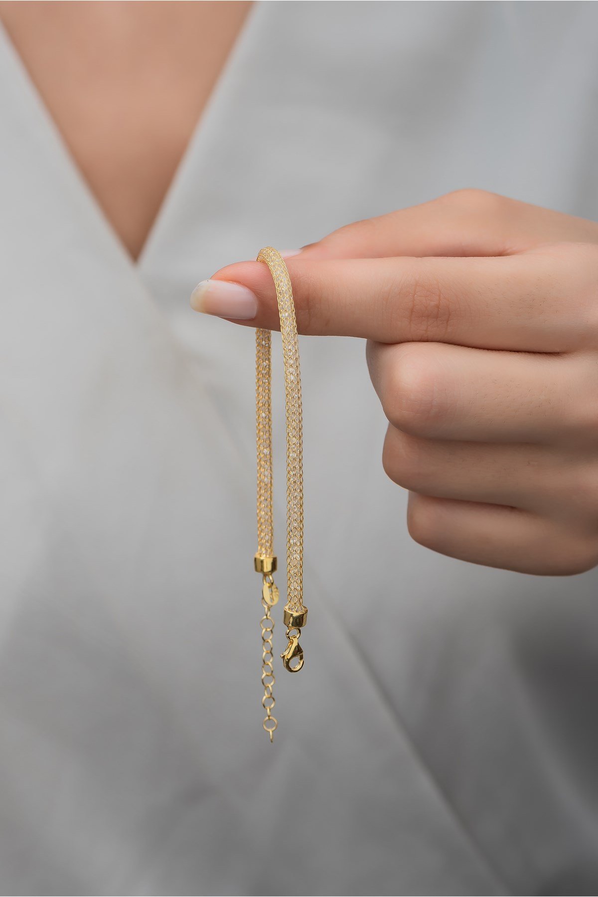 925 Ayar Gümüş Gold Hasır Model Bileklik