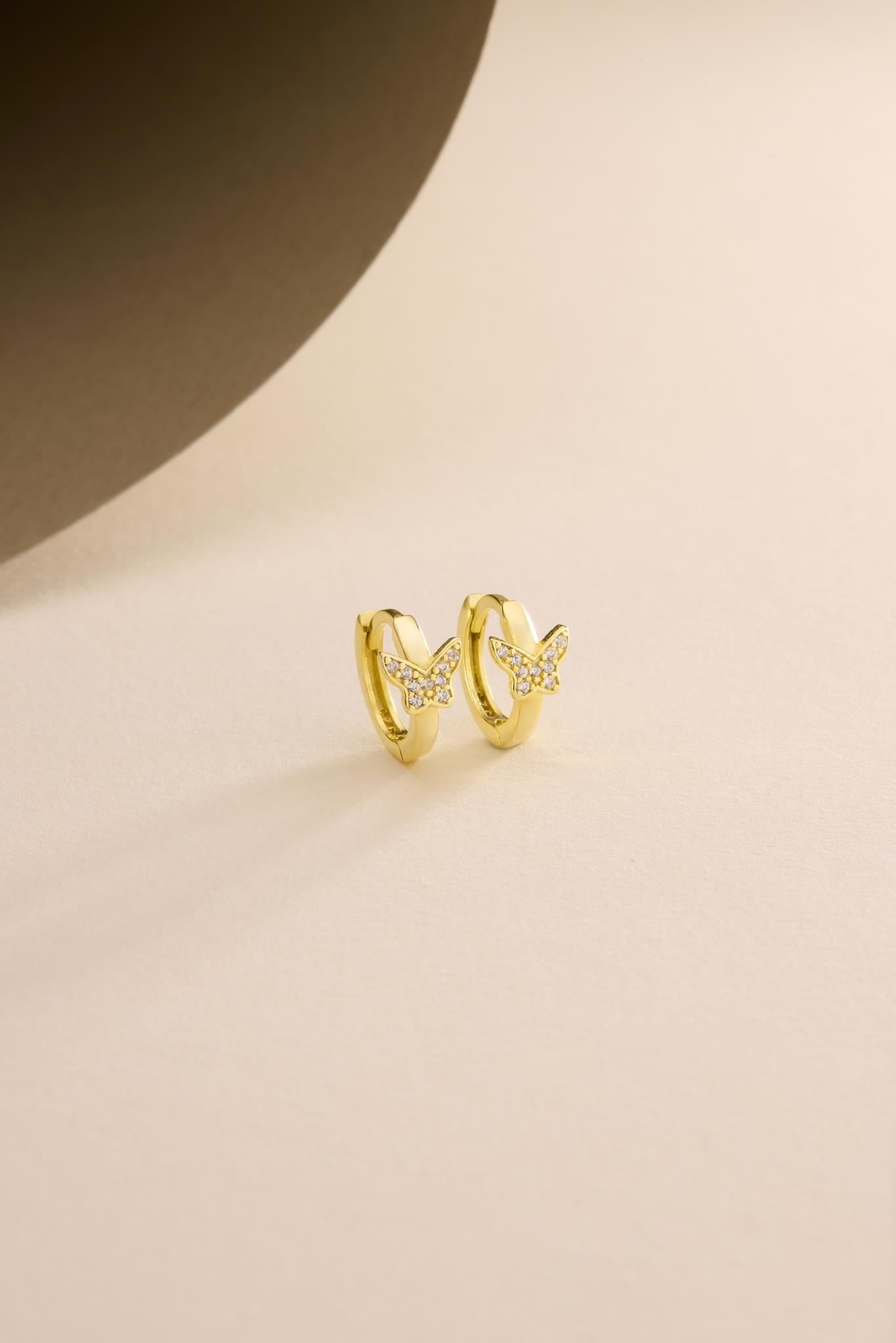 925 Ayar Gümüş Gold Kaplama 10 mm Halka Kelebek Küpe