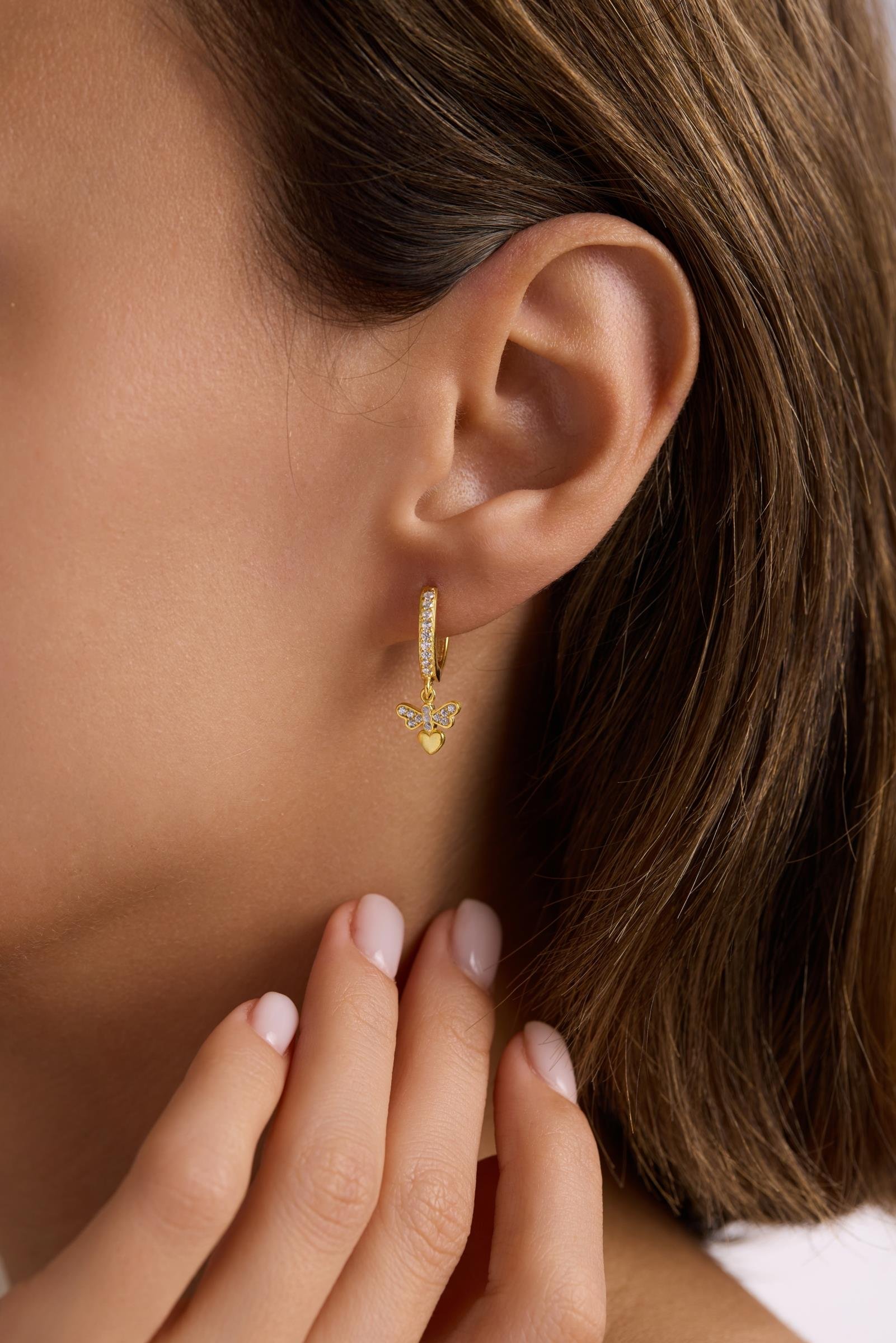 925 Ayar Gümüş Gold Kaplama 10 mm Sallantılı Yusufcuk Küpe