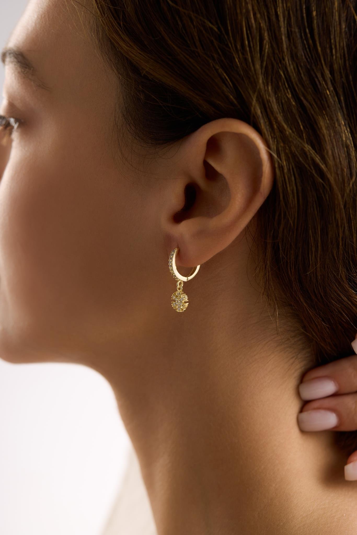 925 Ayar Gümüş Gold Kaplama 15 mm Halka Kartanesi Küpe