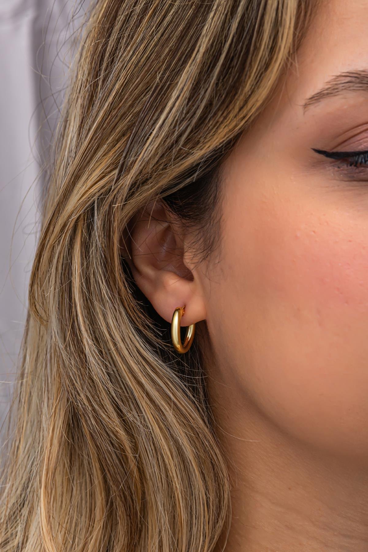 925 Ayar Gümüş Gold Kaplama 18 mm Sade Halka Küpe