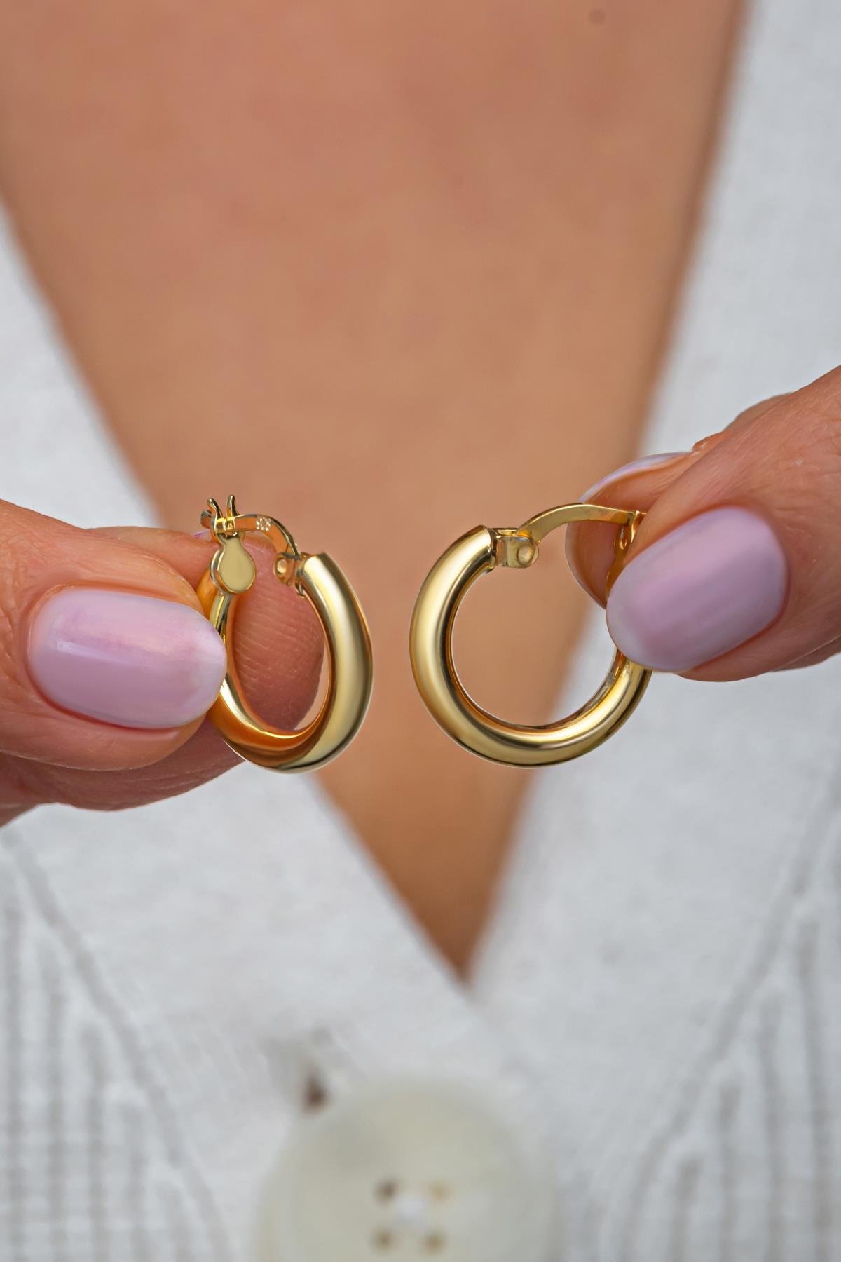 925 Ayar Gümüş Gold Kaplama 18 mm Sade Halka Küpe