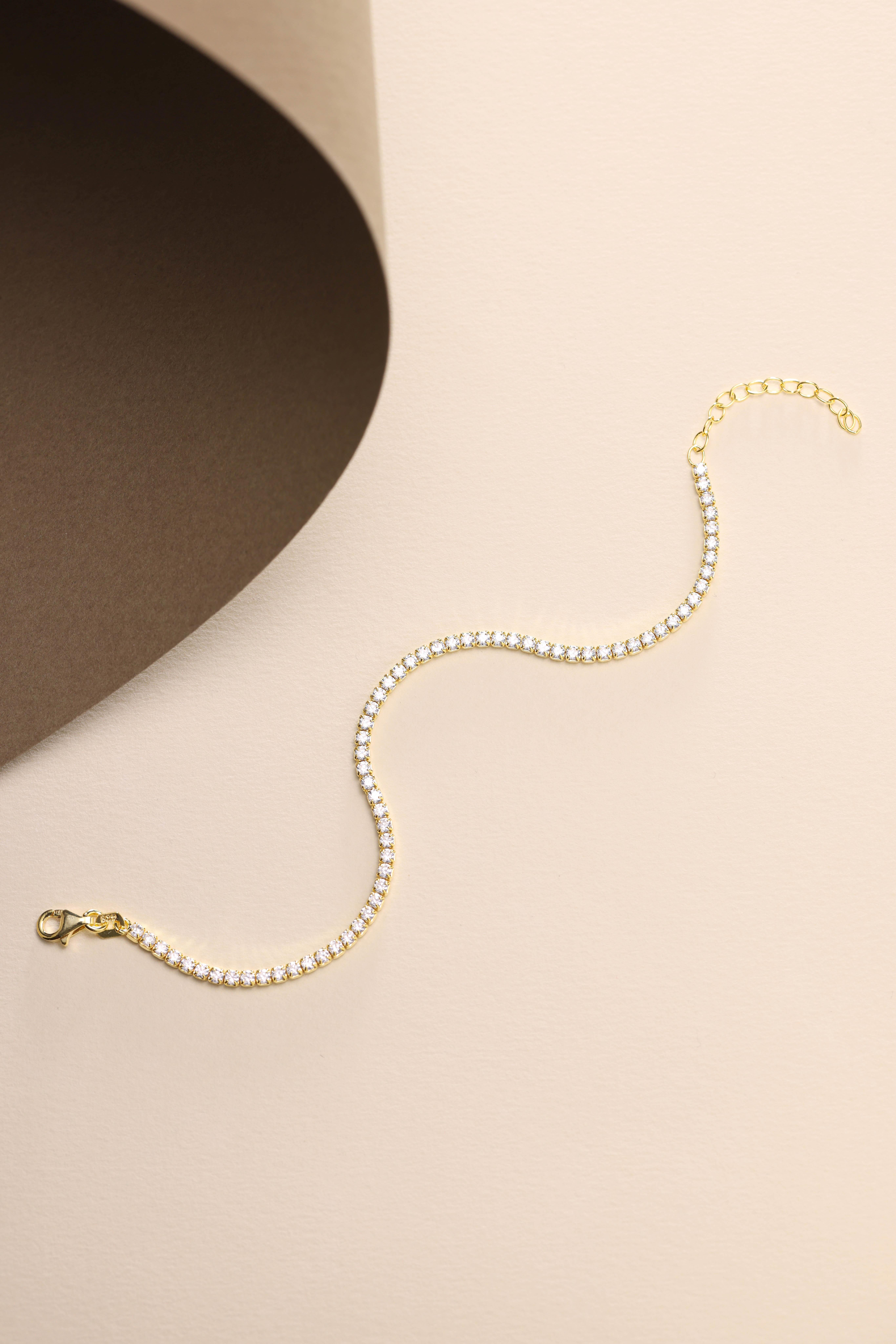 925 Ayar Gümüş Gold Kaplama 2 mm Zirkon Taşlı Suyolu Bileklik 