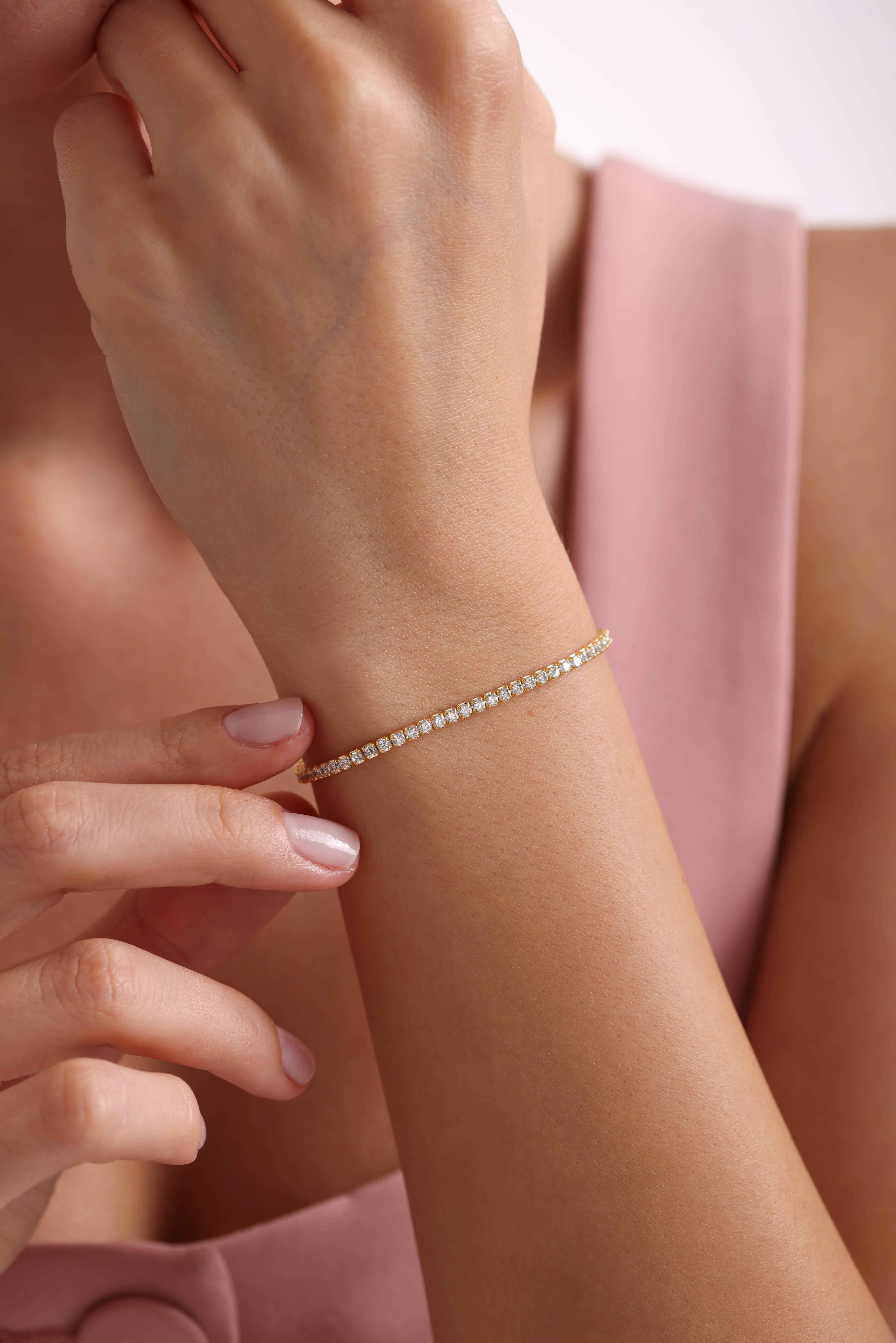 925 Ayar Gümüş Gold Kaplama 2 mm Zirkon Taşlı Suyolu Bileklik 