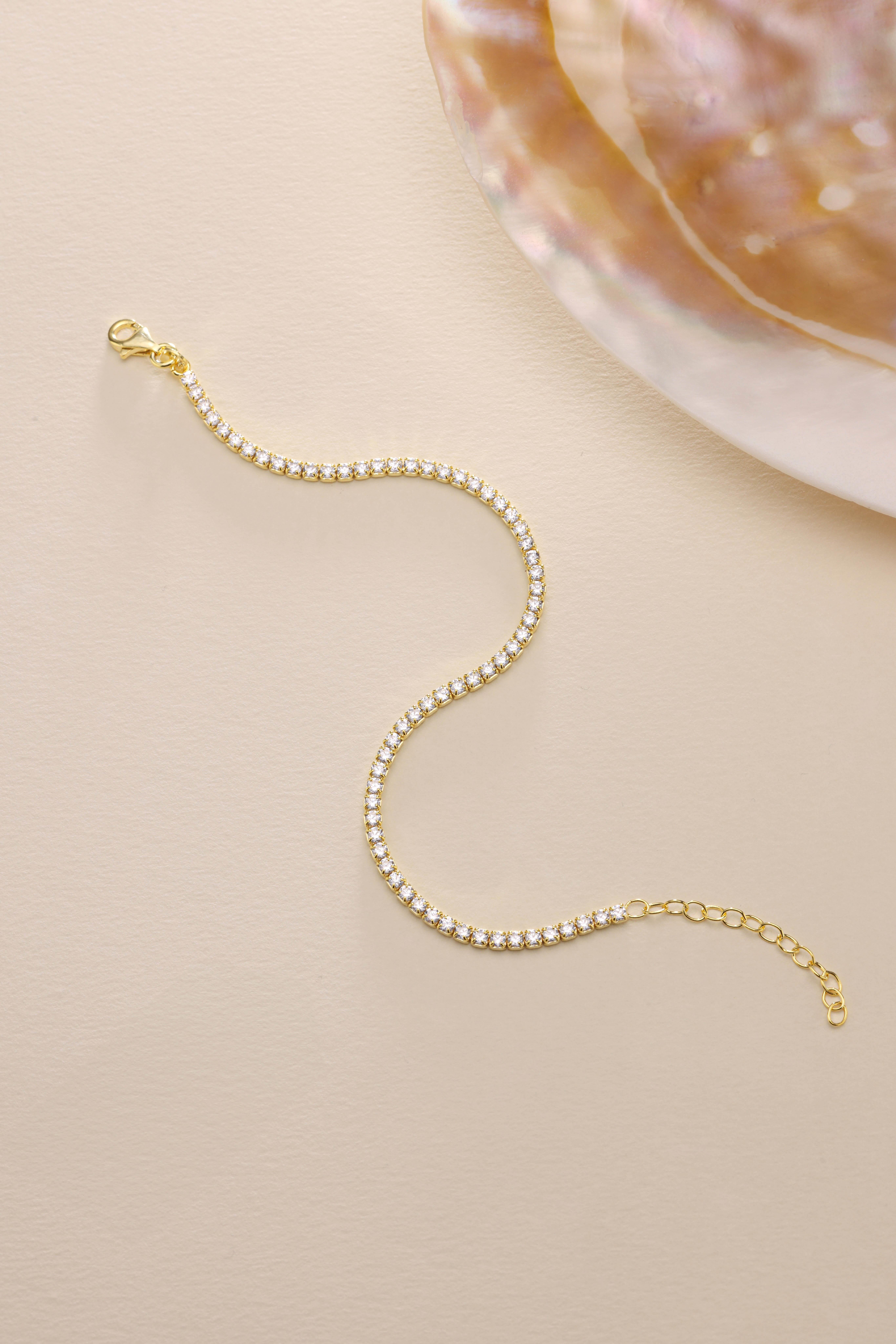 925 Ayar Gümüş Gold Kaplama 2 mm Zirkon Taşlı Suyolu Bileklik 