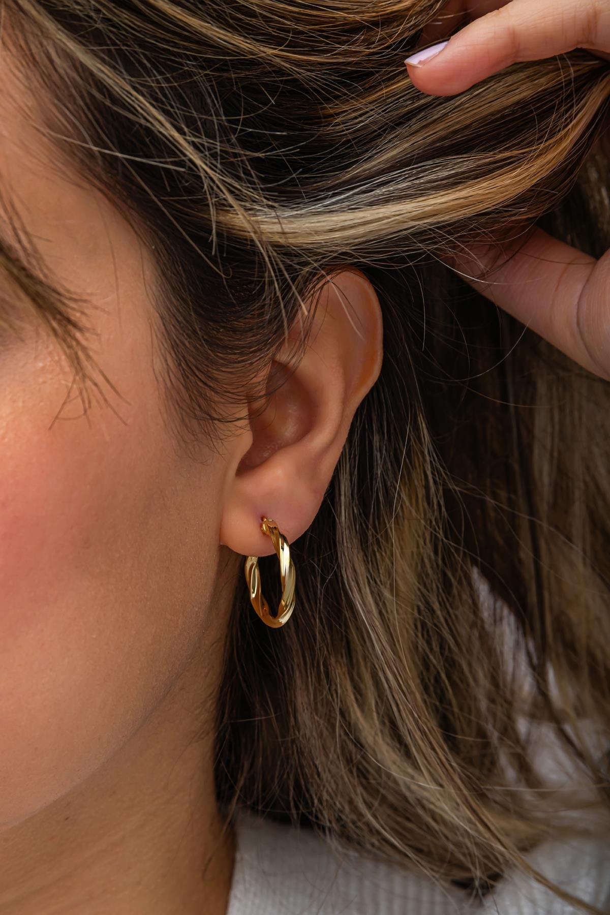 925 Ayar Gümüş Gold Kaplama 22 mm Burgu Halka Küpe