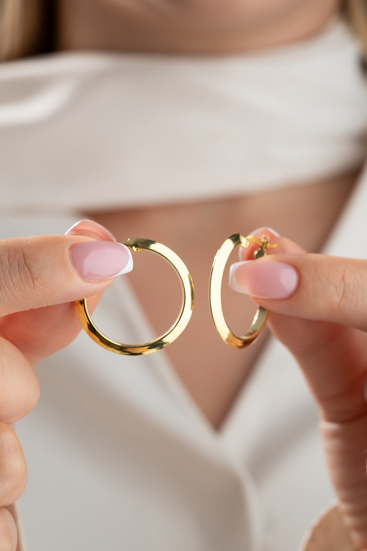 925 Ayar Gümüş Gold Kaplama 25 mm Halka Model Şarnel Halka Küpe