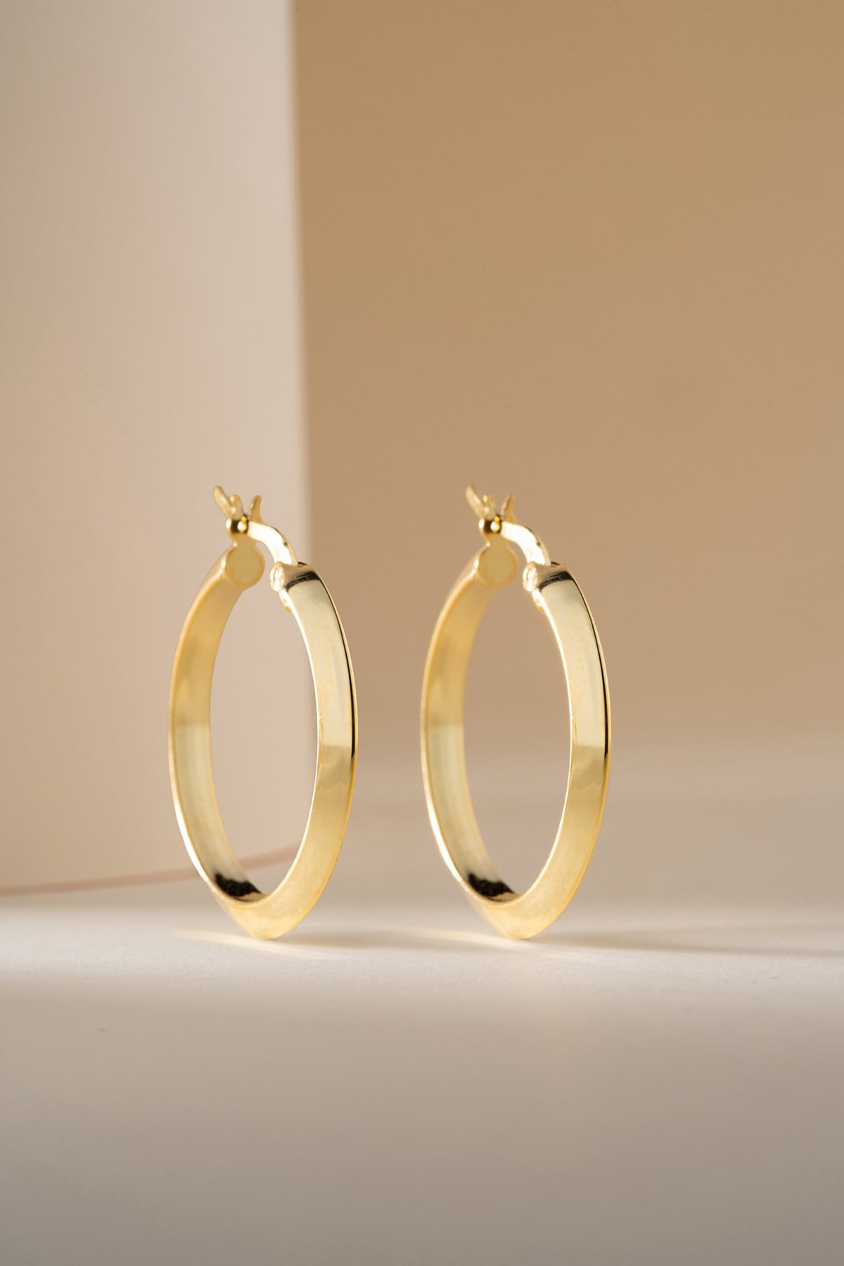 925 Ayar Gümüş Gold Kaplama 25 mm Halka Model Şarnel Halka Küpe
