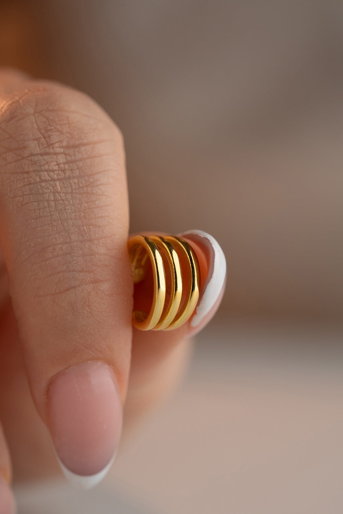 925 Ayar Gümüş Gold Kaplama 3 Sıra Sade Model Kıkırdak Küpe