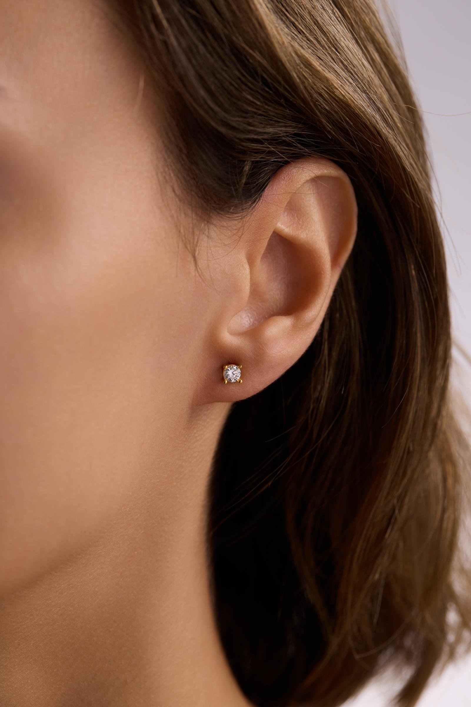 925 Ayar Gümüş Gold Kaplama 4 mm Pırlanta Montür Tektaş Küpe