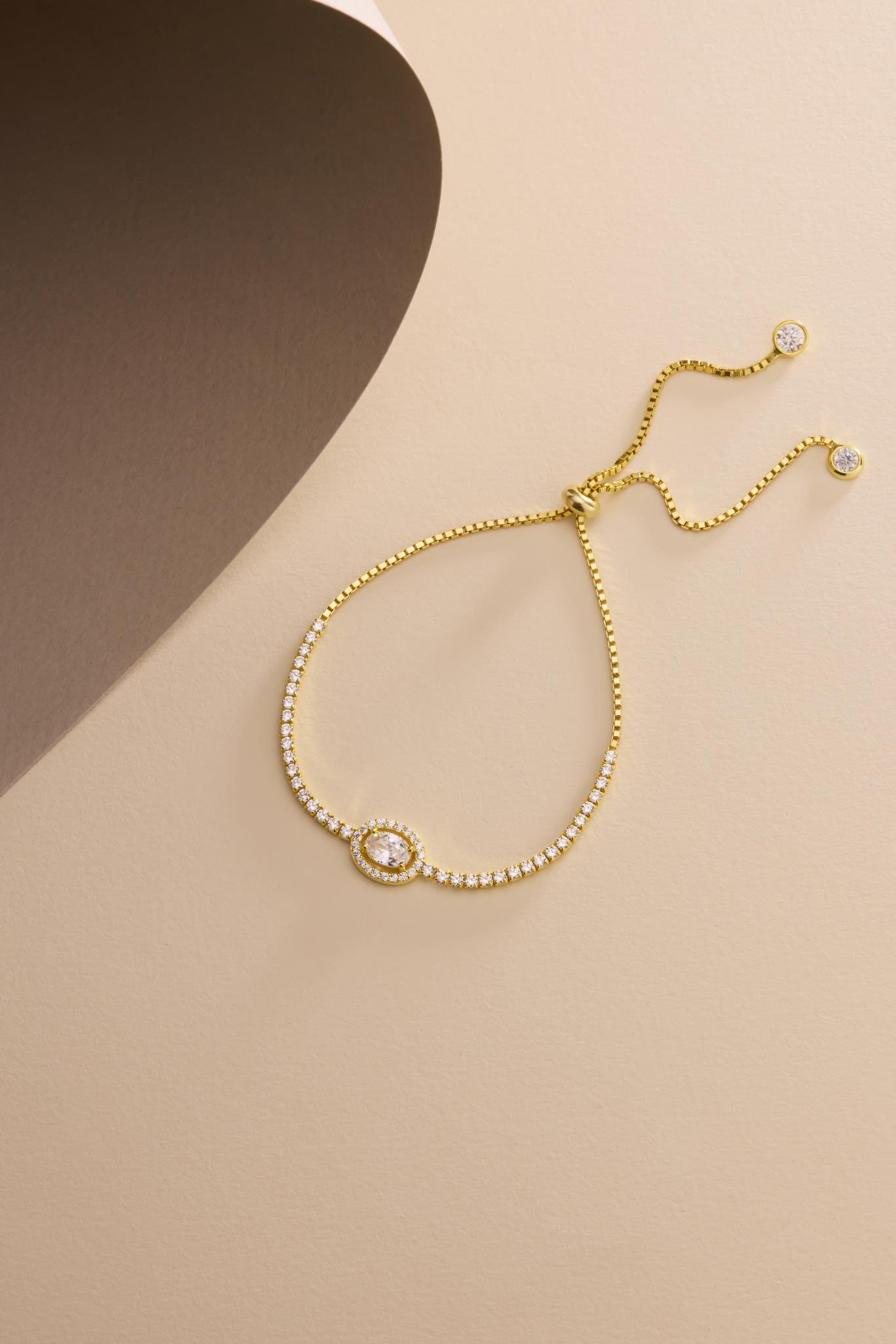 925 Ayar Gümüş Gold Kaplama Ayarlanabilir Asansörlü Su Yolu Damla Tektaş Model Bileklik