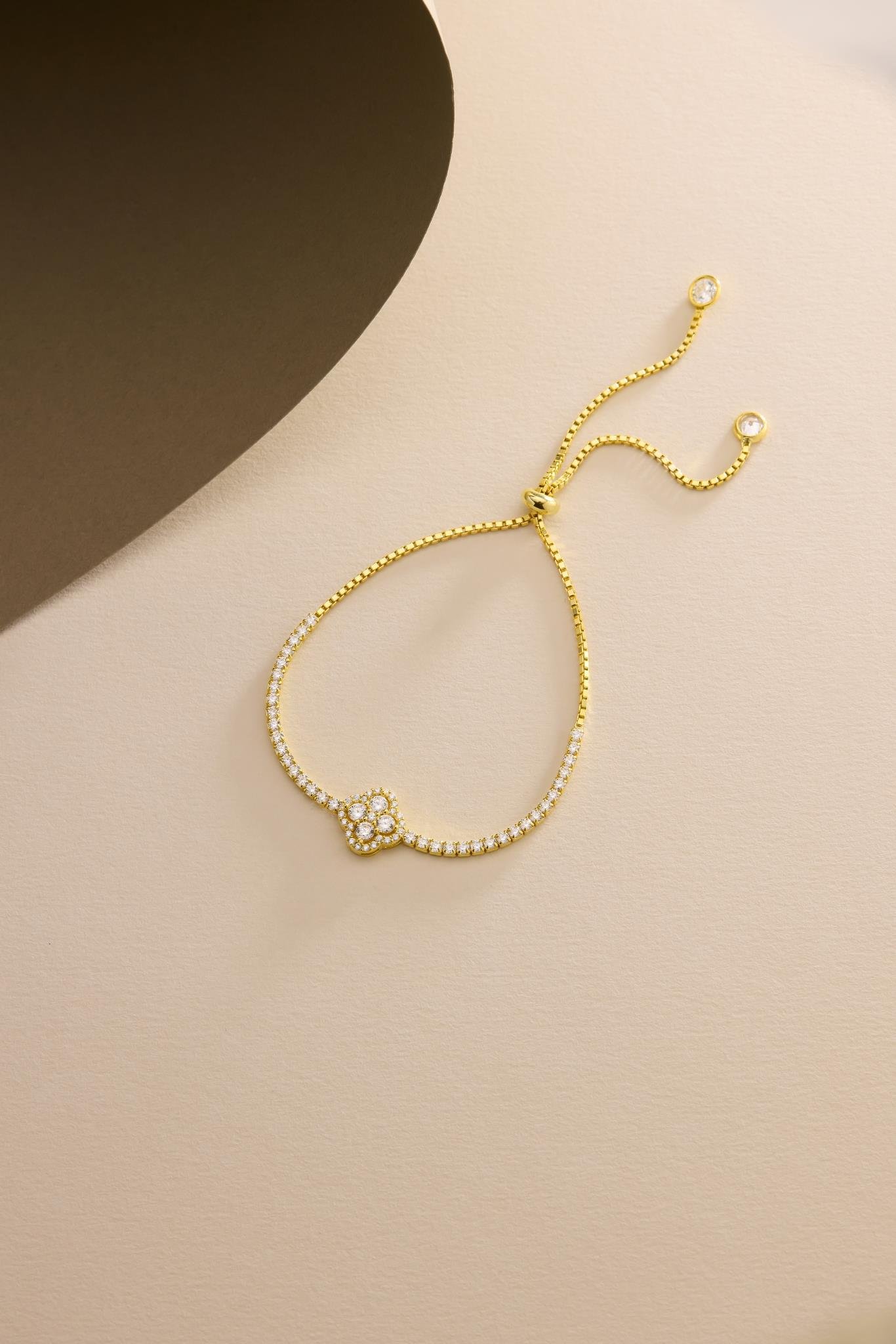 925 Ayar Gümüş Gold Kaplama Ayarlanabilir Asansörlü Yonca Suyolu Bileklik