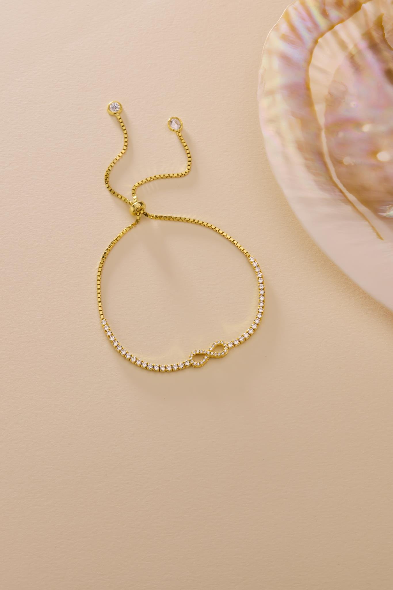 925 Ayar Gümüş Gold Kaplama Ayarlanabilir Asansörlü Su Yolu Sonsuzluk Model Bileklik