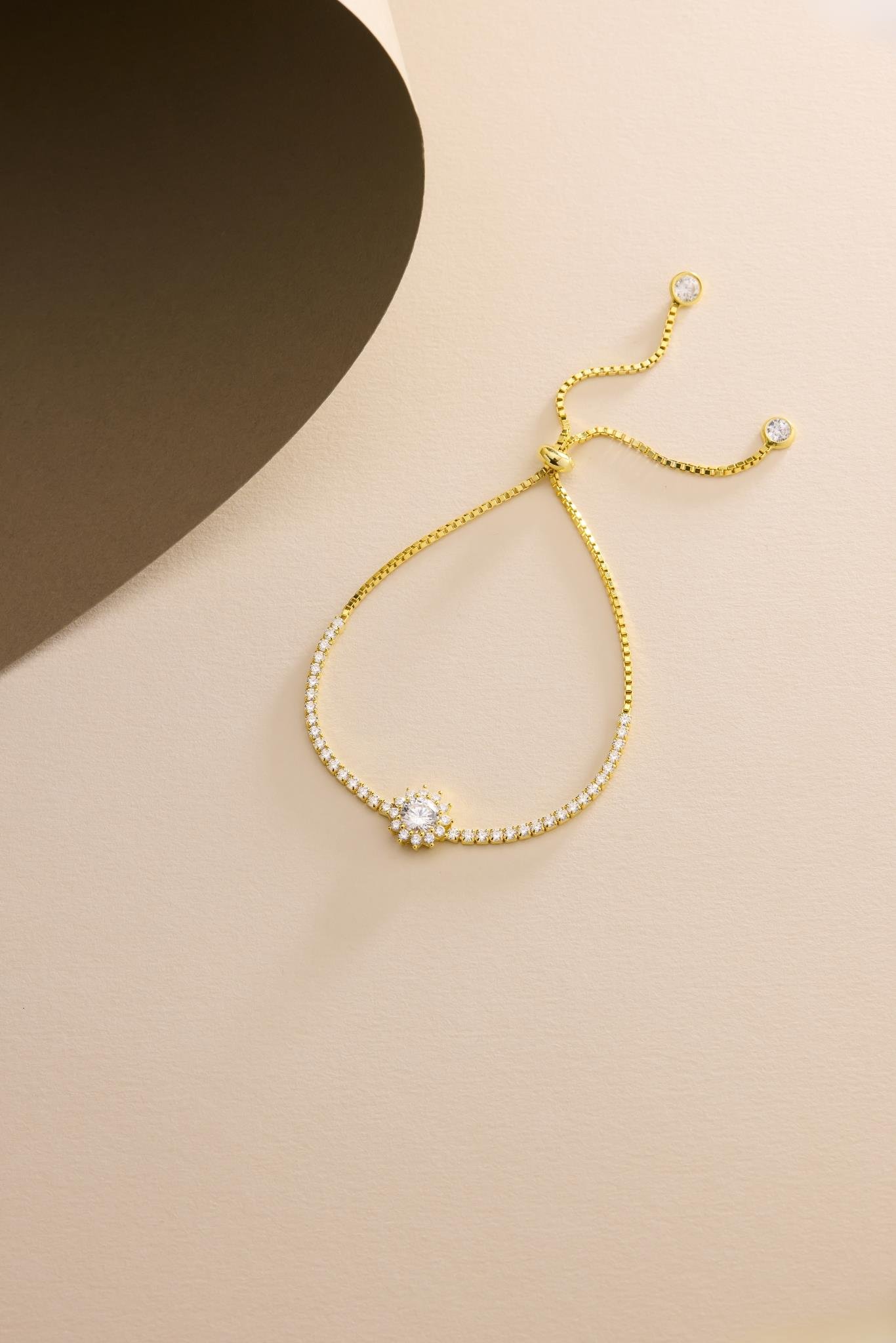 925 Ayar Gümüş Gold Kaplama Ayarlanabilir Asansörlü Pırlanta Montür Suyolu Bileklik