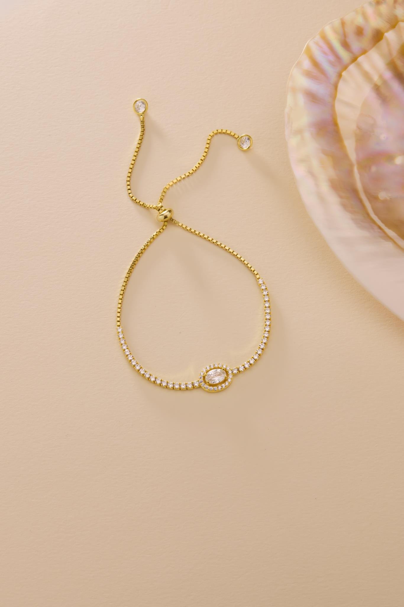 925 Ayar Gümüş Gold Kaplama Ayarlanabilir Asansörlü Su Yolu Damla Tektaş Model Bileklik