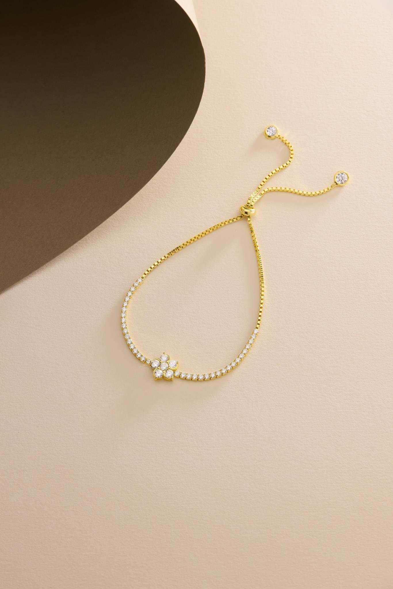 925 Ayar Gümüş Gold Kaplama Ayarlanabilir Asansörlü Çiçek Model Suyolu Bileklik