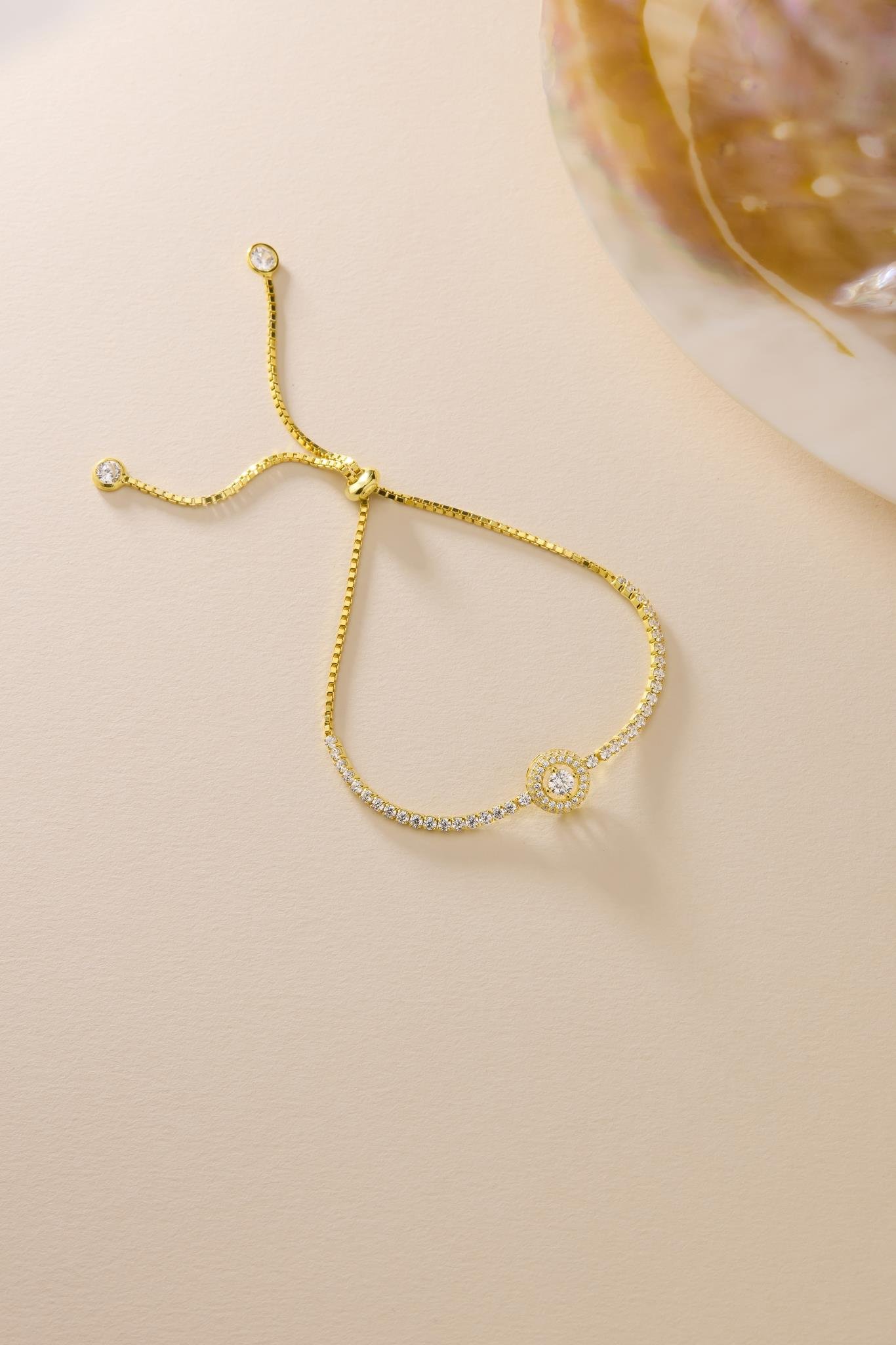 925 Ayar Gümüş Gold Kaplama Ayarlanabilir Asansörlü 5 mm Tektaş Model Suyolu Bileklik